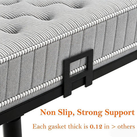 Keep Your Mattress Locked Tight With These Adjustable Non Slip Grippers For Metal Bed Frames And Box Springs Quick No Tools Setup Stops Nighttime Shifting Cold 6 Piece Retainer Bars Black, close-up of non-slip support on mattress.