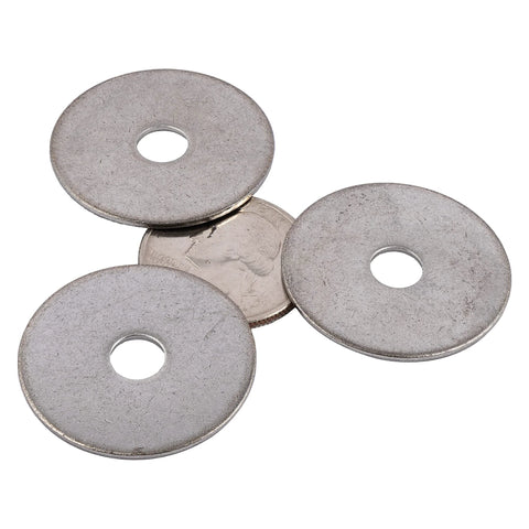 Stainless Fender Washer, 1-1/4 in OD with 1/4 in hole, 18-8 (304) stainless steel, 25-pack, front view