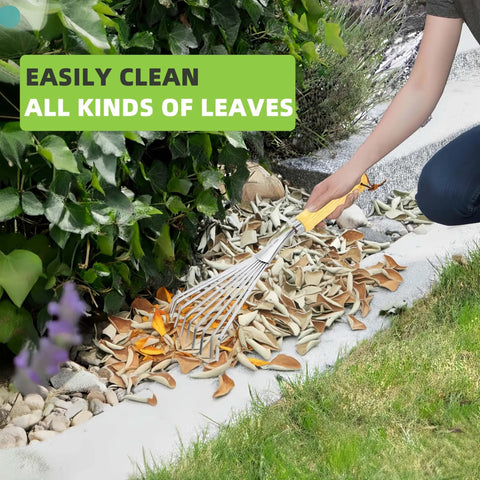 Gardening with Stainless Steel Hand Rake With Ergonomic Handle For Gardening, Small Leaf Rake for clearing leaves in flower bed