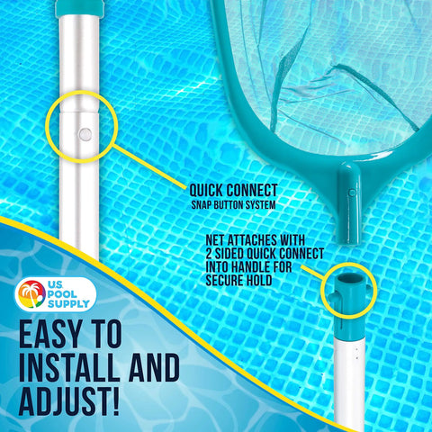 5 Foot Leaf Skimmer Net With 4 Aluminum Pole Sections Ultra Fine Mesh Basket 60 Inch Reach Quick Clean assembly close-up