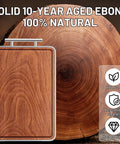 Two In One Titanium And Ebony Wood Cutting Board With Handle And Juice Groove, Double Sided Chopping Board featuring ebony pattern.