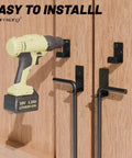 Installation of 12 Inch Heavy Duty Cane Bolt Gate Drop Rod Set on wood fence with power drill, includes extra thick ground latch, black solid steel.