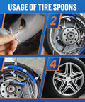 Usage of Must Have Motorcycle Tire Changing Kit Includes Three 14.5 Inch Heavy Duty Chrome Steel Tire Spoons.