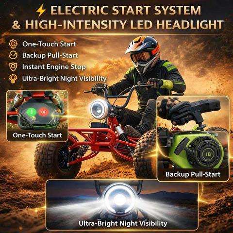 Adult riding Beast 212cc 4 Stroke Off Road Go Kart with CVT Automatic Transmission, hydraulic disc brakes, LED headlight, red