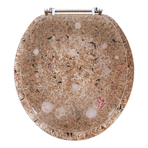 Round Resin Toilet Seat With Heavy Duty Chrome Hinges Sea Isle Coastal Bath Decor Standard 16.5 Inch Durable Weighted Base For A Stable No Wiggle Fit Everyday