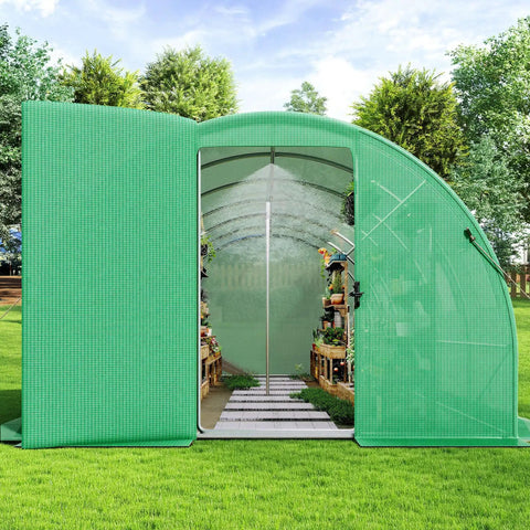 20 By 10 Ft Walk In Tunnel Greenhouse With Built In Sprinkler System Heavy Duty Galvanized Steel Frame Waterproof PE Cover Ideal For Backyard Gardeners And Seasonal Plant Growth