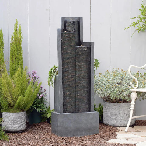 Modern Outdoor Water Fountain With LED Lights, 49.6 Inch Cascading Waterfall For Indoor Or Outdoor Use, Chill Garden Vibes For Patio