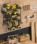 Power Tool Organizer Rack 3 Layer Heavy Alloy Steel Wall Mount Storage For Drill Bits And Hand Tools, 100lb Weight Capacity, in use