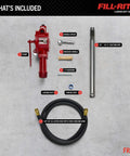 Manual Fuel Transfer Rotary Hand Pump With Reversible Flow No Power Needed, Grab-and-Go Portable Tool For Fueling Or Draining Vehicle Tanks, Discharge Hose, Straight Spout, Vacuum Breaker, Suction Pipe, Theft Prevention Design. kit parts laid out