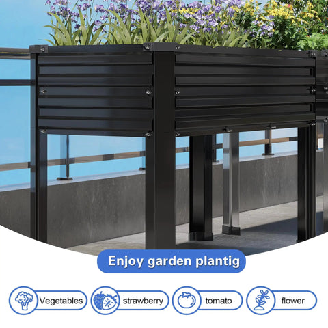 Set Of 2 Galvanized Raised Garden Beds With Legs, 48 By 18 By 30 Inches Elevated Planter Box For Backyard Garden Patio Balcony, shown installed.