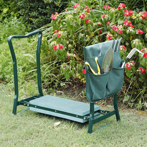 Foldable Garden Kneeler Bench with Dual Tool Pouches and EVA Kneeling Pad Handles for easy weeding and pruning