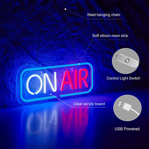On Air Neon Sign LED Night Light USB Powered Wall Decor For Home Bar Club Pub Garage Party Vibe Dope Neon Lamp In Blue White Red Colors 40x15 Cm 16x6 Inch