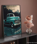 Legends Vintage Pickup Truck Wall Art Print 11x14 Inches Unframed Rustic Red Chevy Ford Decor leaning on shelf in living room