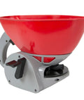 Hand Crank Turf Spreader With Thumb Control Gate, 1.6-Liter Red Poly Hopper, Walk-Behind Lawn Spreader Front View