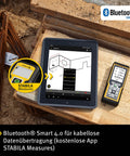 Long Range Laser Distance Meter With Bluetooth App For iPhone And iPad, Measures From 0.17 To 656.17 Feet, Lightweight Durable Digital Measuring Tool For Pros And DIYers, with tablet and meter