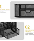 Mesh Desk Organizer With Drawers, 9 Compartments Pencil Holder For Desk, Go To Office Accessory in black mesh, close-up view