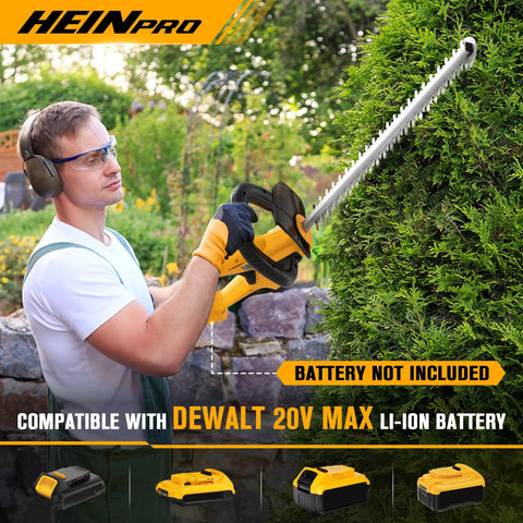 Man using Cordless Hedge Trimmer 22 Inch Tool Only Battery Not Included Dewalt 20V Max Electric Hedge Trimmer on bushes