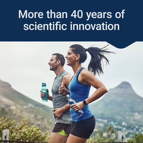 Two people jogging outdoors, holding water bottles, promoting Lithium Orotate 1000 MCG For Focus And Cognitive Function And Memory Support Low Dose Formula Non GMO Gluten Free Vegetarian 100 Capsules For Everyday Brain Boost And Memory Health.