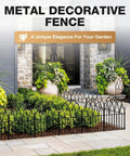 Garden Fence Set With No Dig Ground Stakes Arched Metal Panels For Dog Barrier And Flower Bed Edging in front of a patio