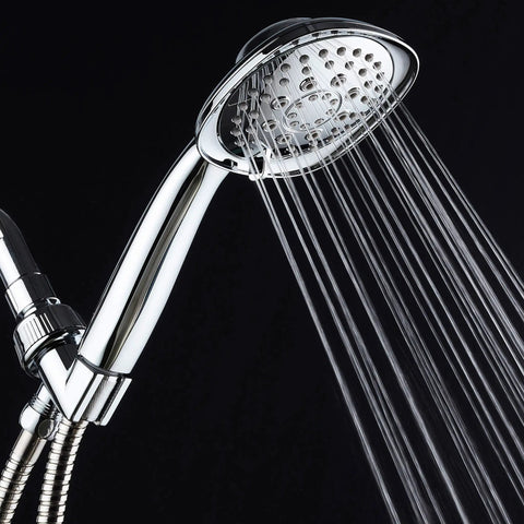 Square 6 Setting High Pressure Hand Shower With Extra Long 72 Inch Stainless Hose Bracket Solid Brass Fittings All Chrome Finish