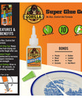 Clear Gel Super Glue For All Purpose Bonding Fast Setting And No Run Formula Great For Glass Plastic Wood Ceramic And More Ideal For DIY Projects And Household Repairs 20 Gram Pack displayed with features and materials it bonds
