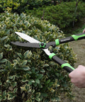 Using 3 Piece Garden Shears Set For Pruning And Hedge Trimming, 20 Inch Hedge Shear, on bush, outdoors.