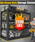 Beefed Up Heavy Duty Garage Shelving System With Four Tier Storage Shelves 2200 Lbs Capacity 40 Inch Wide By 20 Inch Deep By 60 Inch High Industrial Metal Garage Organizer, 4-tier black metal rack