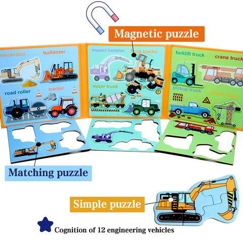 Travel Ready Magnetic Puzzles For Toddlers Ages 1 To 3 And 2 To 4, Excavator Refrigerator Magnets Set, Road Trip Learning Toy