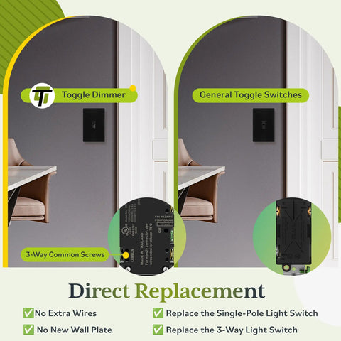 Smooth As Butter Toggle Dimmer Switch For Led And Incandescent Bulbs Single Pole Or Three Way Wiring Slick Black Plate showing 3-way common screws.