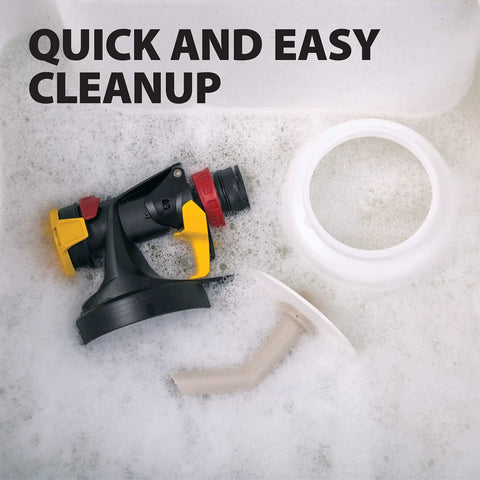 FlexiO 890 HVLP Paint Sprayer part in soapy water for quick and easy cleanup after use.