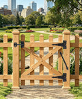 Heavy Duty Gate Hardware Kit With 8 Inch T Strap Hinges And Gravity Gate Latch Plus Self Closing Spring Rock Solid Black Powder Coat Steel Built Tough Yard Essential For Barn Shed And Wood Fence on wooden gate.