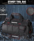 16 Inch Close Top Wide Mouth Tool Storage Bag With Waterproof Rubber Base For Tools And Gear, Durable Organizer Tote