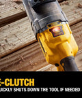Close-up of E-Clutch feature on cordless stud drill, designed for tough framing work with Power Detect Technology.