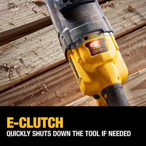 Close-up of E-Clutch feature on cordless stud drill, designed for tough framing work with Power Detect Technology.