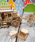 Stagecoach 3D Mechanical Model Kit, Wooden Brain Teaser And Puzzle For Adults And Teens, Wild West Carriage Build, Dope Detailed Wooden Puzzle For DIY Fun, Challenge And Display, wooden horse carriage with chest