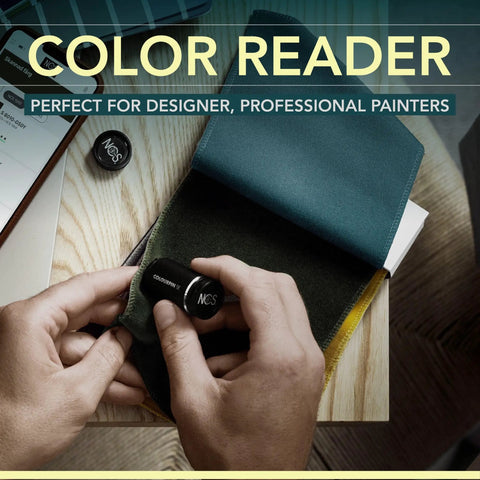 Hands using Bluetooth Color Reader For Designers, Instantly Scan And Match Colors, Then Share Swatches With A Portable Tool