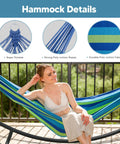 Heavy Duty Hammock Stand With Foldable Frame For Patio Hangout Ready And Easy Set Up Accommodates Two To Three People 475 Pound Capacity Stable Steel Construction With Non Slip Base Patent Pending Blue Green