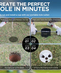 Instruction steps for installing Golf Hole Cup Set 4 Inch Tall, PGA USGA Standard, in backyard putting green.
