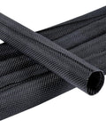 Braided Wire Loom Kit For Automotive Wires One Half Inch Split Cable Sleeve Mesh Protector in black material on white background
