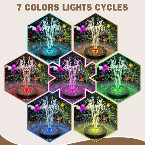 Solar Bird Bath Fountain With Colorful Lights Auto Cycle 3.5W Outdoor Garden Water Feature 2200mAh Battery Quick Start