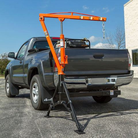 Straight Up Heavy Duty Hitch Mounted Jib Crane For Pickup Trucks Full 360 Rotating Hydraulic Lift Hoist 1000 Lb Capacity Reinforced Steel Construction Adjustable Support Legs Ready For Any Job Site Grind Boss Level Lifting Power