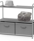 3 Tier Closet Organizer With 2 Drawers, Grey Fabric Shelves, And Metal Frame, A No Fuss Storage Setup For Toys, Clothes, And Books