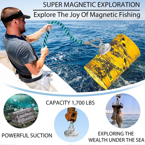 Beefy Fishing Magnet With Eyebolt Delivers Over 1700 Lb Pulling Power 4.72 Inch Neodymium Rare Earth Magnet For Magnetic Fishing In River Treasure Retrieval Hunting And Lost Gear Recovery