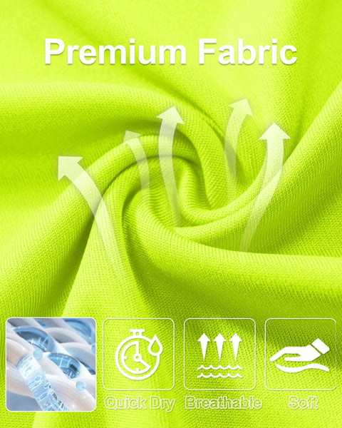 Premium fabric of Men's Long Sleeve UV Protection Baselayer Shirt For Running And Hiking, breathable quick-dry material, fluorescent green