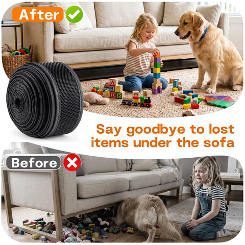 Adjustable Under Couch Blocker For Pets Smooth Sliding Barrier To Catch Rolling Toys Remotes Keeps Floors Clutter Free Breathable Fabric Design near child playing and dog