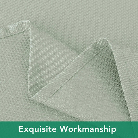 Close-up of 54x54 Inch Sage Square Tablecloth, linen-like texture, water resistant and washable, ideal for various sized tables.