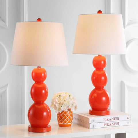 Blood Orange 3 Sphere Glass Table Lamps Modern Contemporary 28 Inch Set Of 2 With White Cotton Shade LED Bulbs Included Ideal For Bedroom