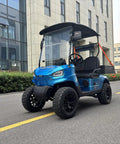 2 Seater Electric Golf Cart 2026 Model Built Different With Adjustable High Back Seats Foldable Rear Bench, sporty blue design.