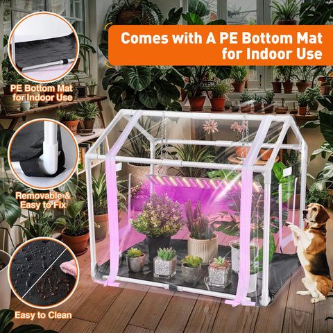 Compact Indoor Outdoor Mini Greenhouse With Grow Light For Seed Starting Portable Tent Grab And Go 23.6 By 15.7 By 19.6 Inches Waterproof Bottom Mat Timer 3 Light Color Modes Perfect For Seedlings And Flowers