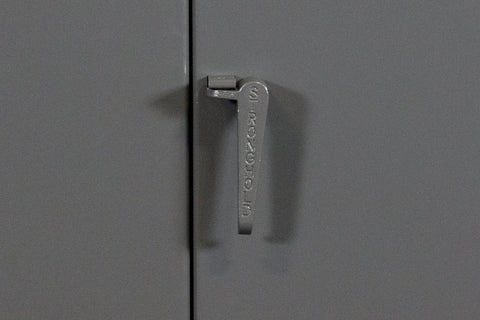 Heavy Duty Industrial Storage Cabinet, 60 Inch Wide By 24 Inch Deep By 78 Tall, 12 Gauge Steel, Dark Gray door handle close-up.